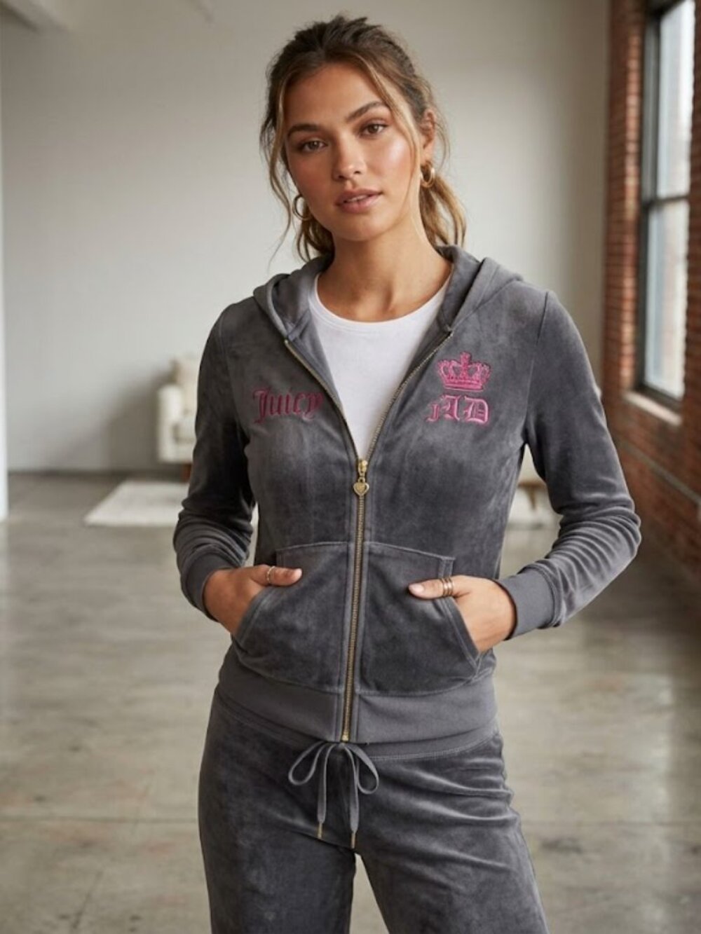 Juicy Couture Zip Up‎ Hoodie Gray velour